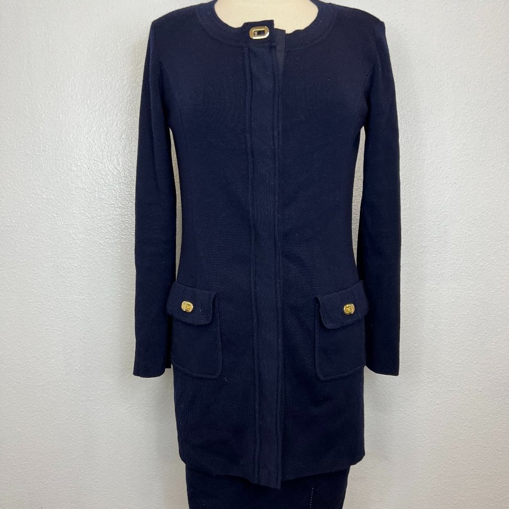 LUISA SPAGNOLI Navy Virgin Wool Suit Dress Size S and Jacket Size M